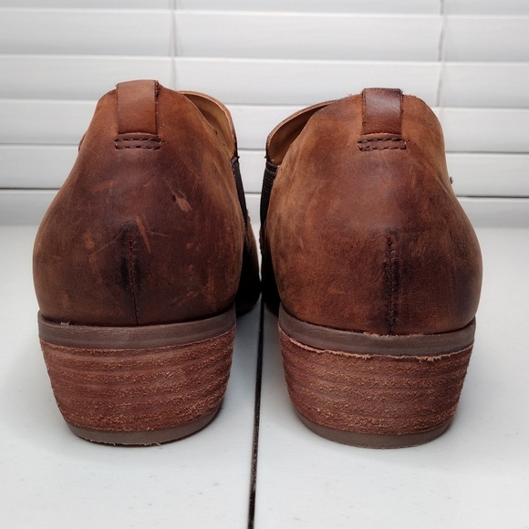 Kork-Ease Brown Leather Boho Low Stacked Heel Slip On Loafers Ankle Booties Sz11 - Picture 5 of 13